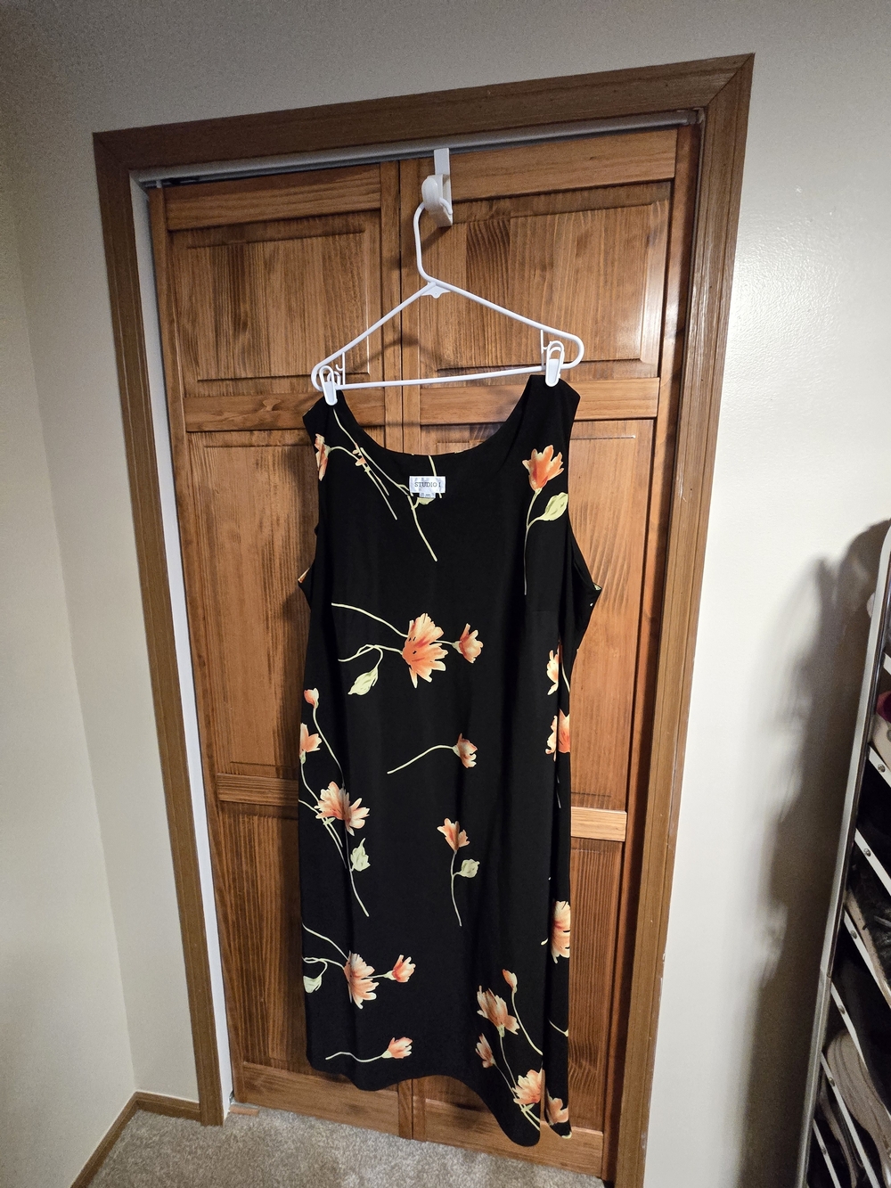 Studio I Black Midi Dress with Orange Floral Print